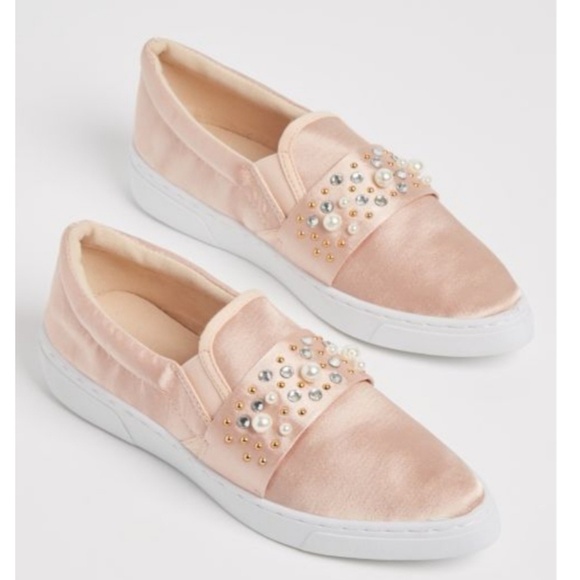 Qupid Shoes - Pink Pearl Sateen Skate Shoes